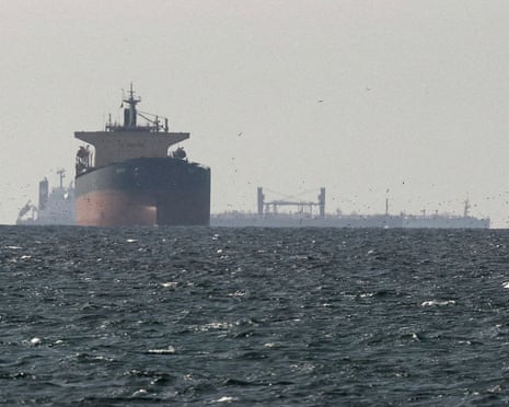 Cargo ships in the Gulf near the Strait of Hormuz