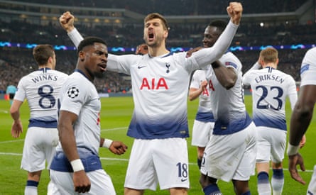 Fernando Llorente celebrates after scoring Tottenham’s third goal against Dortmund. ‘The manager told us at half-time what we needed to do tactically,’ said Harry Winks.