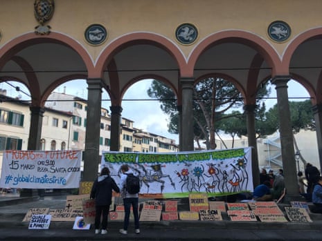 Signs for the climate strikes in Florence, Italy.