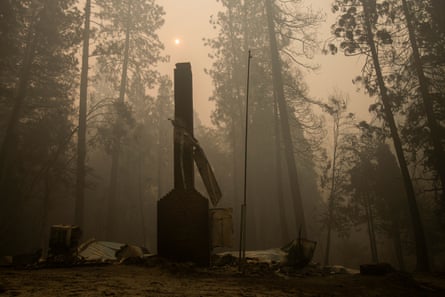 The remnants of a property destroyed by the Bear fire, one of the fires that made up the North Complex fire, in Berry Creek, California.