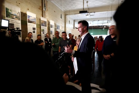 Chris Minns during a press conference in Lismore