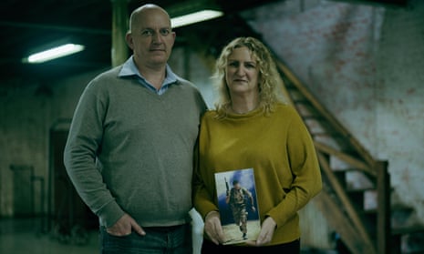 Alexander and Claire Blackman. Claire holds oa photo of Al in uniform.