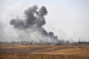 Smoke from a ground attack to recapture village of Tiskharab