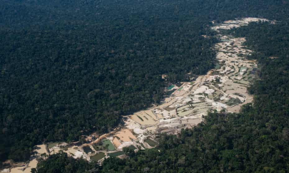A goldmining site located inside Baú indigenous lands, Brazil