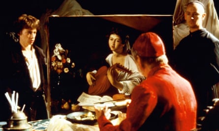 Dexter Fletcher as the young Caravaggio and Michael Gough as Cardinal del Monte in Derek Jarman’s film.