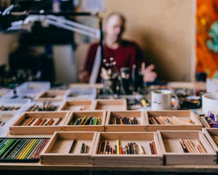 Pavlo Makov at his art studio in Kharkiv.