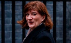 Home life back on hold … Nicky Morgan arrives in Downing Street.