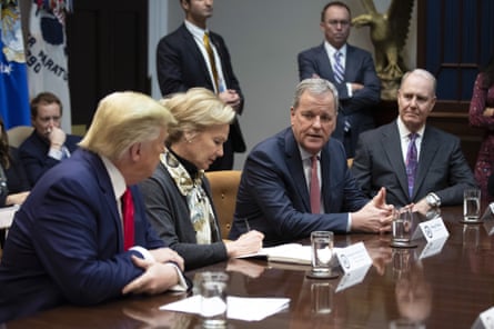 American Airlines boss Doug Parker, second from right, speaks as Donald Trump, White House coronavirus response coordinator Deborah Birx, and Southwest chief Gary Kelly listen during a coronavirus briefing at the White House.