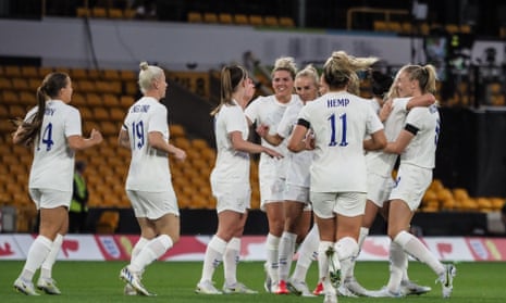 The Lionesses celebrate an England goal at Molineux Stadium in Wolverhampton.