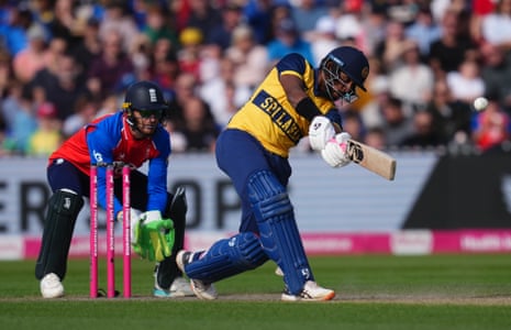 Kamindu Mendis hits a shot that goes for six