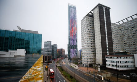 High-rises in Croydon, including the purple and red Saffron Square development