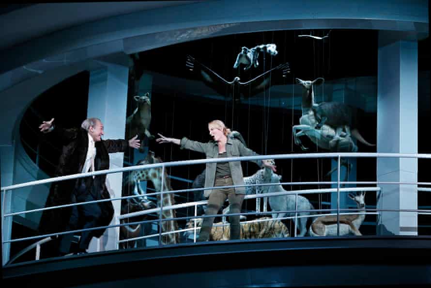 James Johnson as Wotan and Lise Lindstrom as Brünnhilde, among suspended taxidermy in Die Walküre