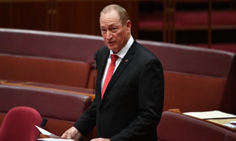 Katter’s Australian party senator Fraser Anning makes his maiden speech in the Senate chamber at Parliament House in Canberra, Tuesday, 14 August.
