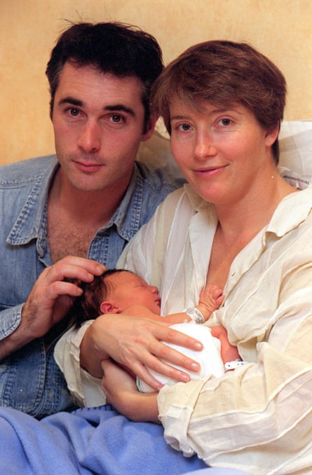 Thompson and Wise, with their newborn daughter, Gaia, in 1999.