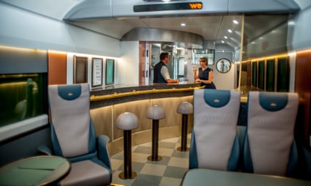 Bar area on a sleeper train from London to Penzance