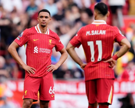 Trent Alexander-Arnold and Mohamed Salah show their disappointment