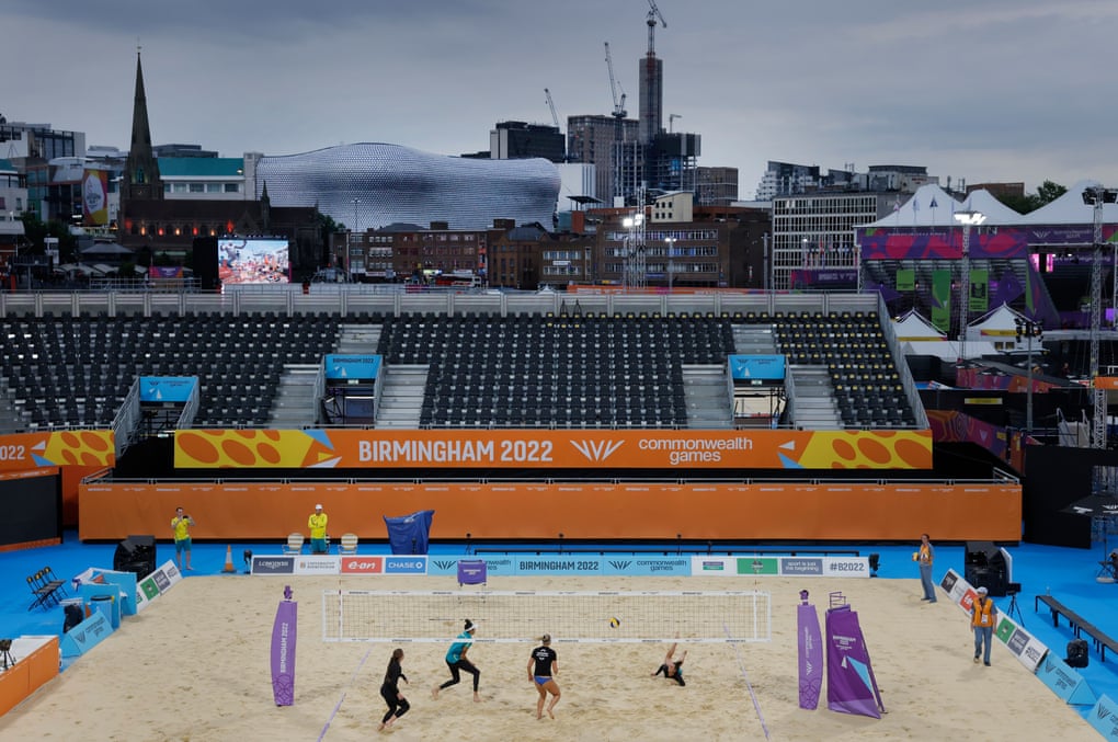 Australia and New Zealand volleyball players practice at the Smithfield court. 