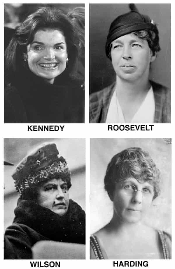 First ladies of the United States: Jacqueline Kennedy Onassis, Eleanor Roosevelt, Florence Harding and Edith Wilson.
