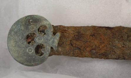 A metal detail of one of the swords
