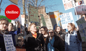 Director Franny Armstrong at a school strike