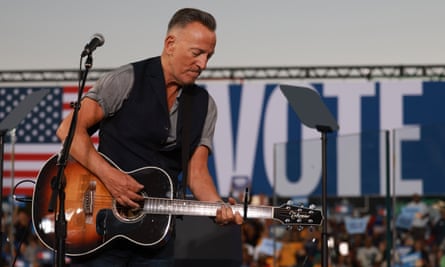 Bruce Springsteen performs sooner than Harris takes to the stage at a marketing campaign rally in Clarkston, Georgia.