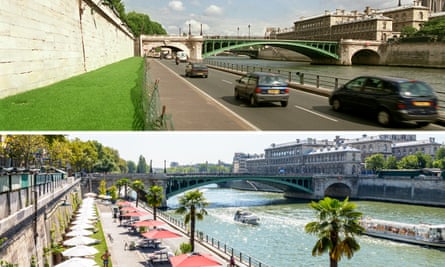 The right bank of the Seine, before and after pedestrianisation.