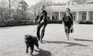 Thatcher and Reagan Walking DogPresident Ronald Reagan and British Prime Minister Margaret Thatcher walk Reagan’s dog Lucky on the White House lawn.