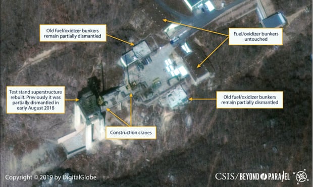 A satellite image of Sohae from March 2019, showing rebuilding in progress at the site