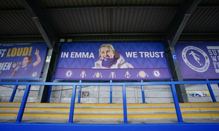 A banner saluting Emma Hayes at Kingsmeadow