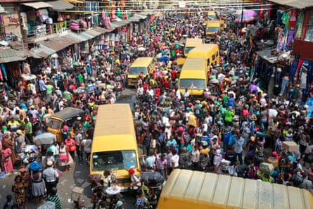 Crowded Balogun market in capital of Nigeria Lagos