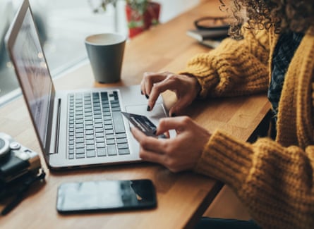 A woman is shopping online