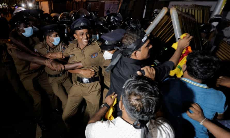 A protest near the official residence of Prime Minister Mahinda Rajapaksa in Colombo