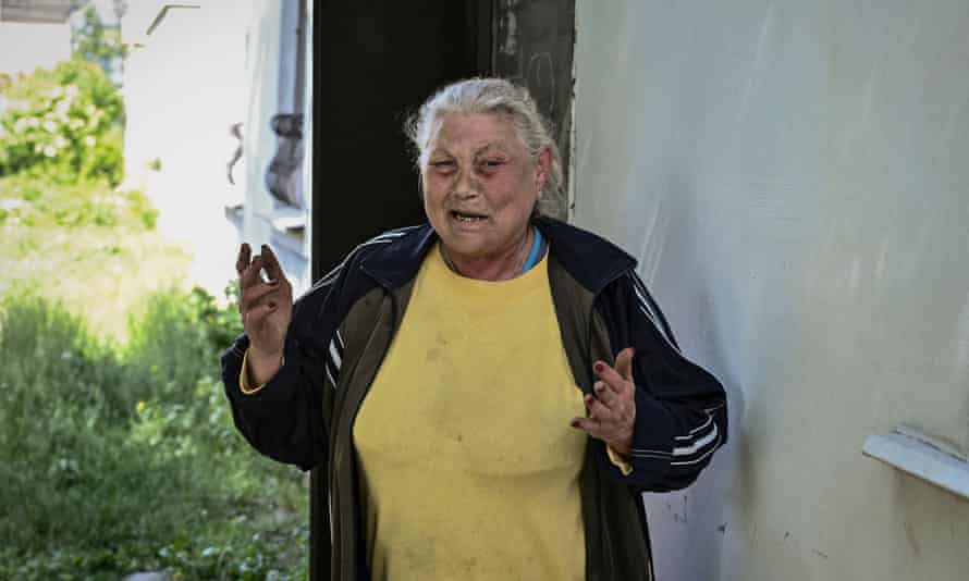 The woman whose garage was shelled in Lysychansk.