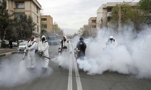 Firefighters disinfect the streets in Tehran. Last week a new list of people and companies linked to the Revolutionary Guard was targeted.