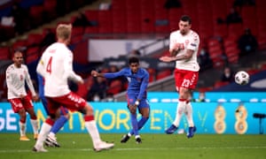 England’s Marcus Rashford has a go from distance.