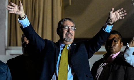 Bernardo Arévalo celebrates the election results in Guatemala City.