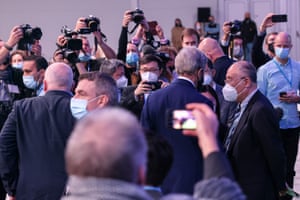 China’s special climate envoy, Xie Zhenhua (front right) and John Kerry negotiate moments before the final plenary