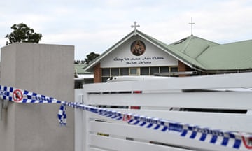 Police tape across the fence outside the Assyrian Christ the Good Shepherd Church in western Sydney