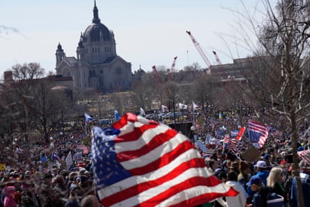 The No Kings protest in St Paul, Minnesota, on Saturday.