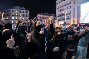 Demonstrators gather in the central Plaza de Callao in Madrid on Saturday night