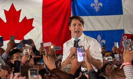 Justin Trudeau at a campaign rally in Montreal, October 2019