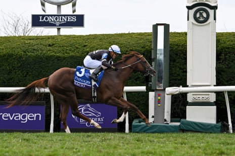 Jockey Juan Hernandez rides Bacio to victory in the Breeders' Cup Turf Sprint