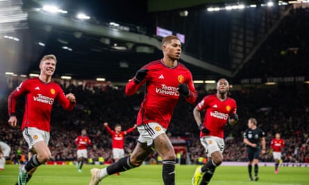 Marcus Rashford celebrates after putting Manchester United 2-1 up.