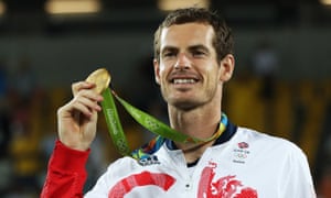 Andy Murray poses with his gold medal after beating Juan Martín del Potro