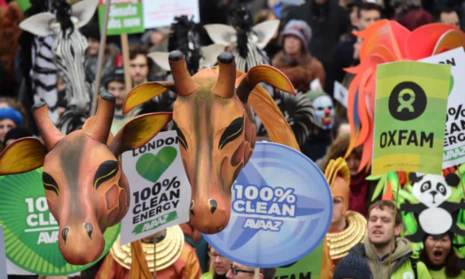 Climate change demonstrators in London on 29 November.