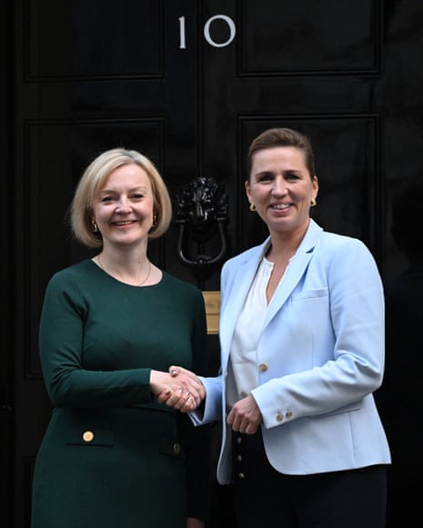 Britain’s Prime Minister Liz Truss and Danish Prime Minister Mette Frederiksen pose for a photograph outside 10 Downing Street.