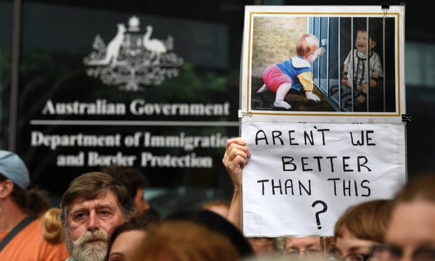 Pro-refugee demonstrators rally outside Australia’s Department of Immigration and Border Protection in Brisbane.