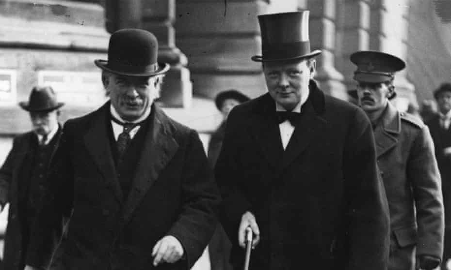 Lloyd George (left) and Winston Churchill walking down Whitehall, London, October 1915. 