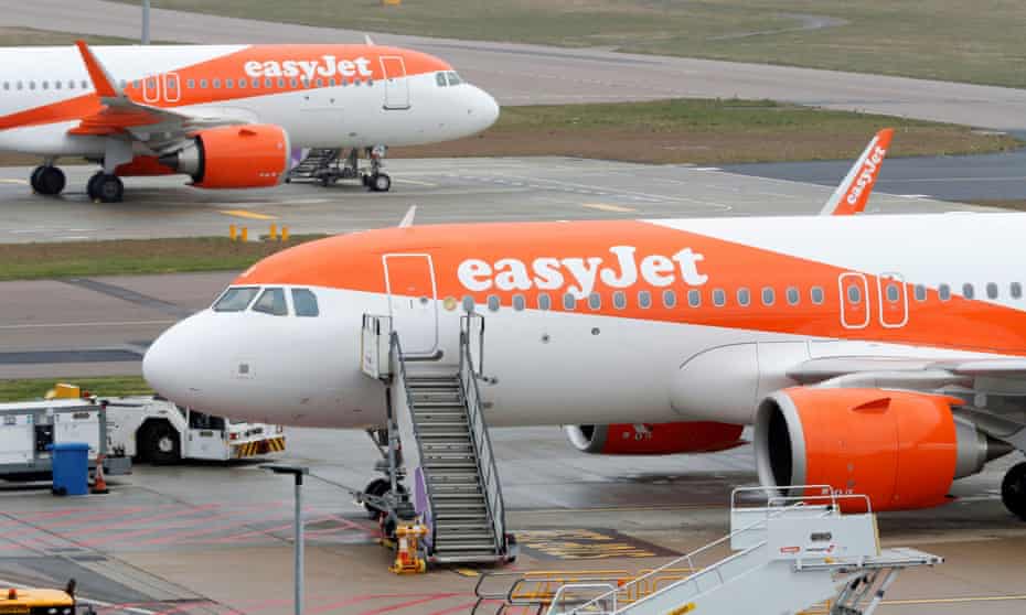 EasyJet planes parked at Luton airport