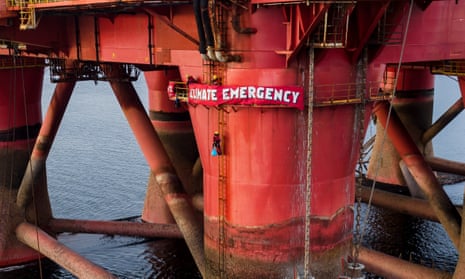 Greenpeace activists on a BP-operated oil rig in Cromarty Firth, Scotland.